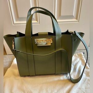 Zac Posen Olive Green Tote Bag with Gold Accents